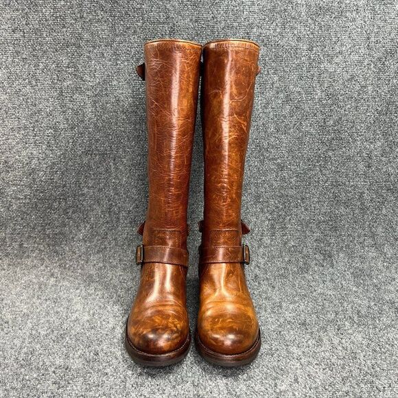 Frye Veronica Boots Women's Size 8 Brown Leather Back Zip Harness Buckle Riding - Picture 3 of 16